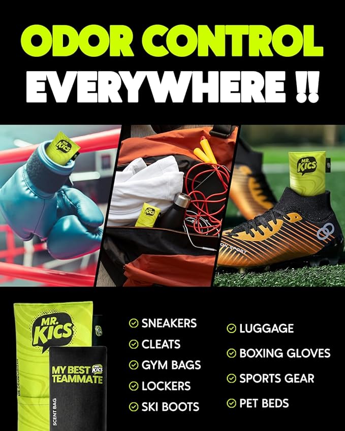 MR.KICS - Shoe Deodorizer Insert, Activated Charcoal Odor Eliminator, Moisture Absorber for Shoes, Gym Bags, Boxing Gloves, Cleats, Sports Gear - XL 2-Pack