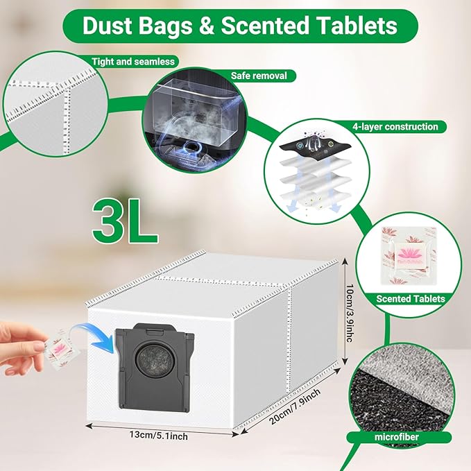 Replacement Kit for Dreame X40 Ultra/X40 Master/L40 Ultra AE/CE/L40 Ultra Gen 2 & Mova P50 Pro/P10,2 Main Brushes,4 Filters,6 Mop Pads & Dust Bags & Scented Tablets & Side Brushes