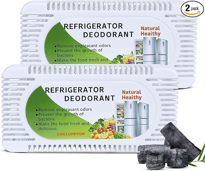 Exle Fridge Deodorizer - Unscented Activated Charcoal Refrigerator Deodorizer - More Effective Than Baking Soda for Fridge - Refrigerator Odor Remover for Freezers, Coolers, & Closets - 2 Pack