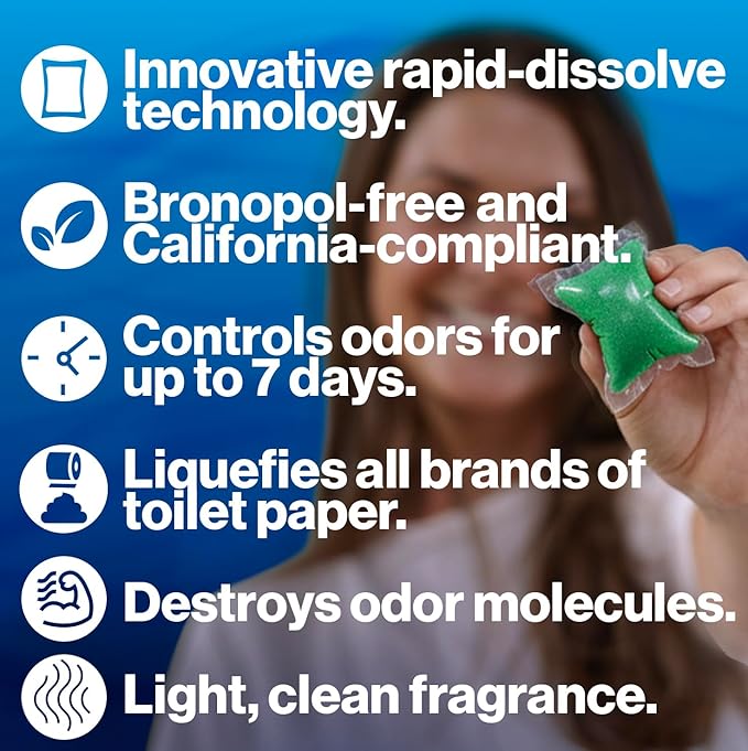 Walex Bio-Pak Black Holding Tank Deodorizer & Waste Digester Drop-Ins - Advanced Enzyme Formula for Rapid Breakdown of Waste & Paper, Removes Odors & Cleans Tank, Ocean Mist, 10-Pack