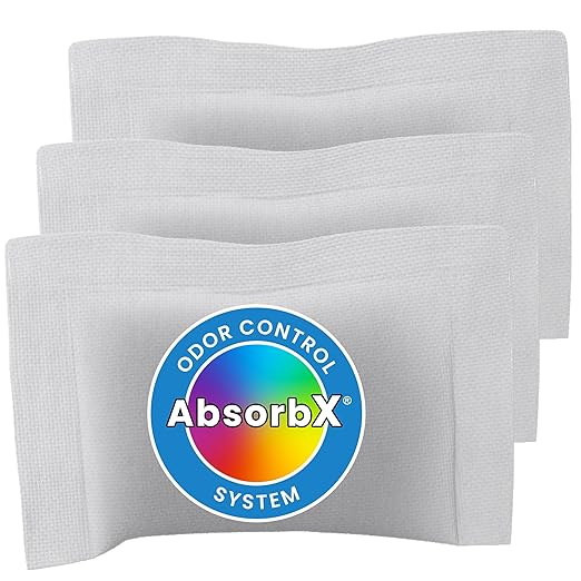 iTouchless Official AbsorbX 3-Pack Trash Can Odor Filters Activated All Natural Charcoal Air Freshener Deodorizer Absorber Stops Garbage Smells for 8 Gallon & Larger Garbage Bins with Compartment