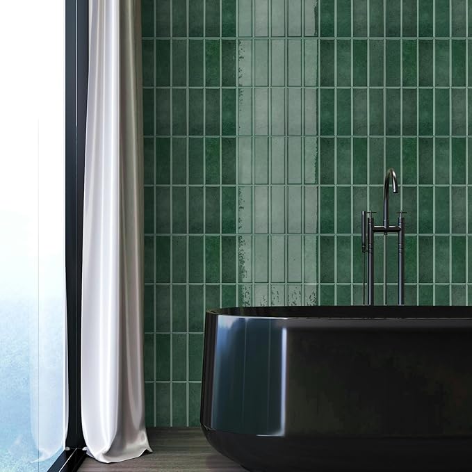 Peel and Stick Tile，New Upgrade Thicker Design Self Adhesive 12" x 12" Large Premium Peel and Stick Backsplash for Kitchen (Forest Green).