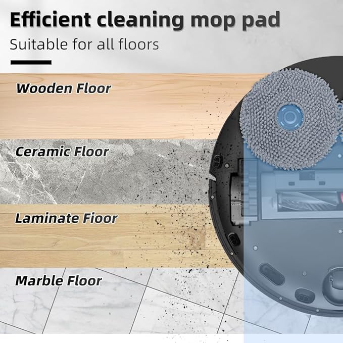 8 Pack Mop Pads for Roborock QV 35A/Qrevo S/Q Revo/Qrevo Pro/Qrevo Plus/Qrevo Master/Qrevo Slim/Qrevo Curv/Qrevo Edge/Saros 10R Robot Vacuum Cleaner, Spin Cleaning Pads Replacement Parts Accessories