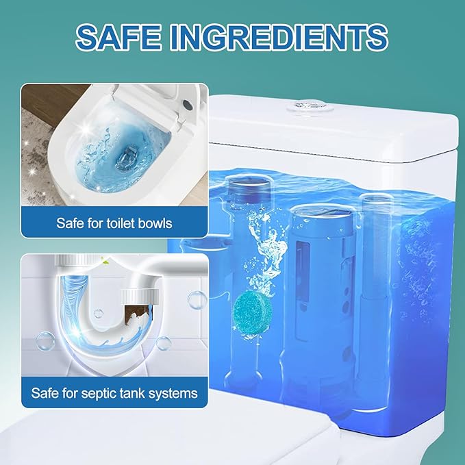 Automatic Toilet Bowl Cleaner Tablets,Blue toilet seat, Descale & Deodorize, Septic-Safe, Continuous Cleaning, Fresh Scent, Drop-In Tank Cleaner effective to use Works with Toilets 50 Pack-Fresh Scent
