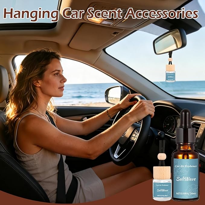 Car Air Freshener & Refill Set, 4-Scent Hanging Air Freshener Diffuser - Each(8ml +20ml Refills), 8 Pack Reusable Car Fragrance Decor Accessories