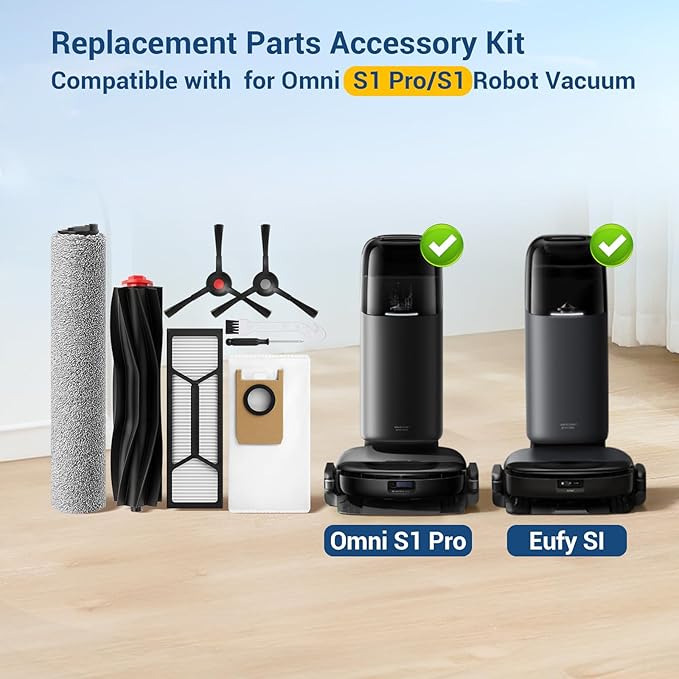 20 Pack Omni S1 Pro/ S1 Replacement Accessory Kit for Eufy S1 Pro Omni, S1 Robot Vacuums Parts, 2 Rolling Mops, 1 Main Roller Brush, 4 HEPA Filters, 6 Side Brushes, 6 Dust Bags, 1 Clean Tool