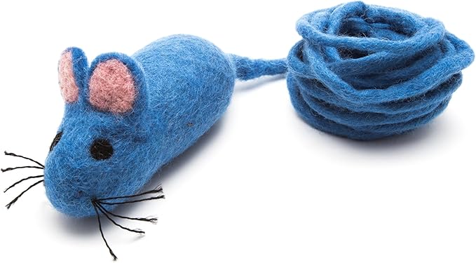 Glaciart One Felt Mouse Cat Toy – Soft Fuzzy Enrichment 100% Natural Wool - Interactive Catnip Play Cat Toy Set - Safe for Pets, Non-AZO Colored Dyes - 100” Long