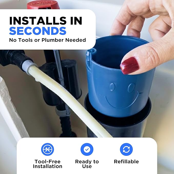Happy Toilet Cleaner Deuce - Compatible w Kohler Toilets & Canister Flushing Systems - Automatic Toilet Bowl Cleaner 10-Pack - Easy to Install Toilet Tablet Holder, Self-Cleaning Toilet System