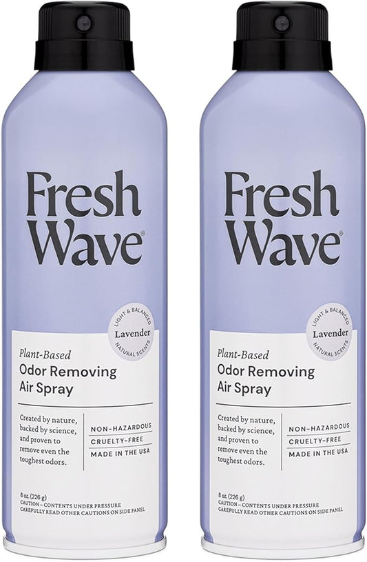 Fresh Wave Lavender Odor Eliminator Spray & Air Freshener, 8 oz. | Pack of 2 | Non-Aerosol, Fine Mist | Safer Odor Relief | Natural Plant-Based Odor Eliminator | For Furniture, Fabrics & Trash