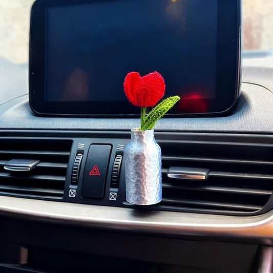 Cute Tulip Vent Clip, Hand-Crocheted Car Air Freshener Clip, Car Vent Accessory Gift for Women Who Love Their Cars (Tulip, Tasteless) 1 PCS