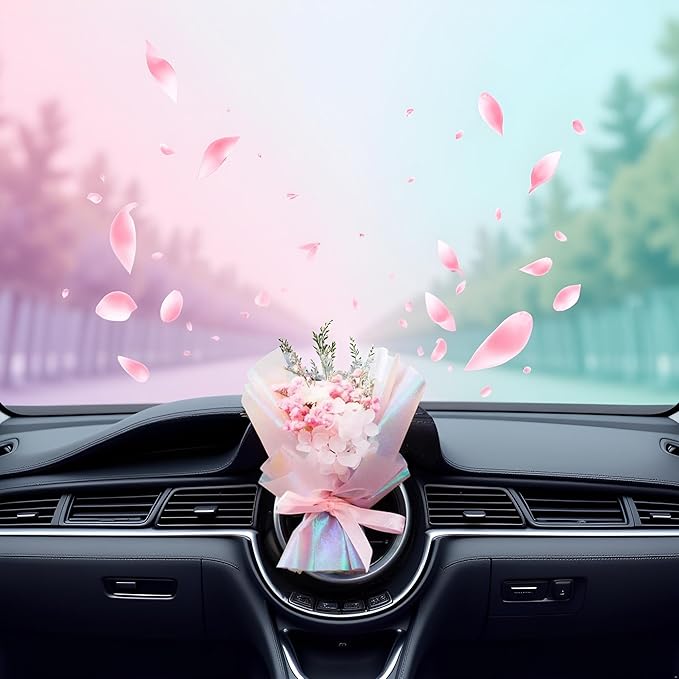 Pink Mini Dried Flowers Bouquet for Car Air Vent Clips, Car Air Outlet Perfume Decoration FlowerVent Clips Air Fresheners Interior Accessories Automotive