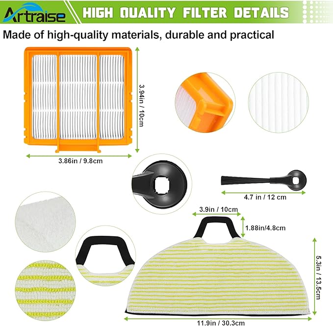 RV2610WA Replacement Parts for Shark RV2610WA AV2610WA RV2620WA RV2610WD RV2410WD RV2620WD Mop Brush Filter Kit for Shark AI Ultra 2-in-1 Robot Vacuum, 4 Mop Pads, 2 HEPA Filters, 6 Side Brushes