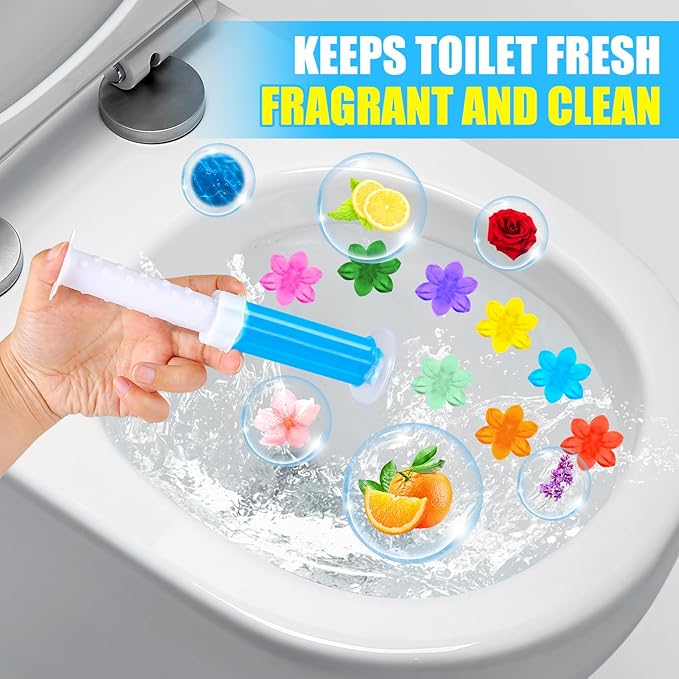16 Pack Toilet Gel Stamp, 192 Stamps 6 Kinds Of Scent Toilet Bowl Cleaner Gel, Long-Lasting Flowers Shaped Bathroom Freshener, Keeps Toilet Fresh Fragrant and Clean