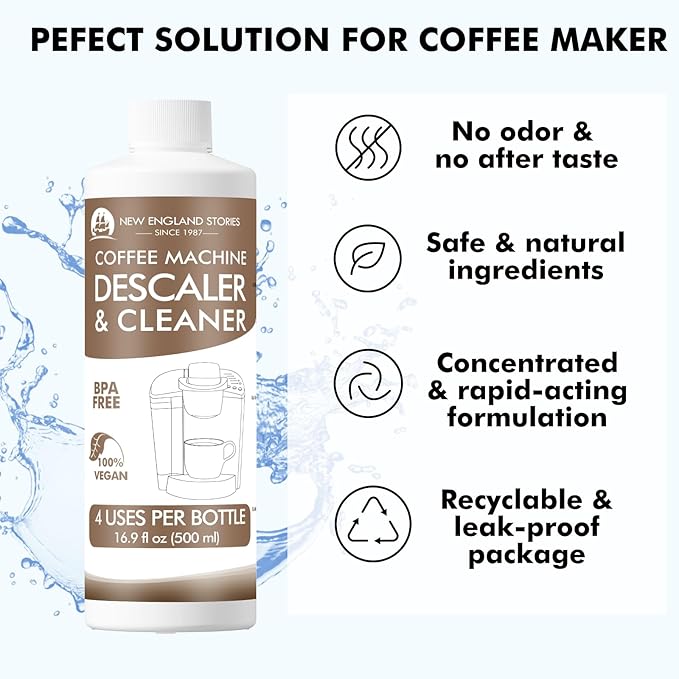 8 Uses Descaling Solution Compatible with Keurig, Nespresso, Breville, Delonghi, Jura, Ninja - 33.8oz Coffee Machine Descaler, Espresso Coffee Maker Cleaner, Coffee Pot Limescale Remover