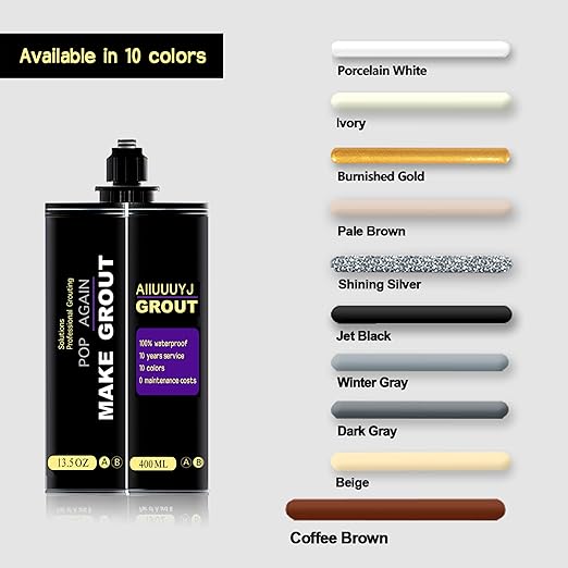 Epoxy Grout Coffee Brown 13.5 fl oz ｜Water & Stain Resistant & Zero Maintenance｜1:1 Auto-Mix Technology｜24hr Ready-to-Use｜Perfect for Shower Kitchen Pool | 10 Pearl Finishes for Tile & Stone