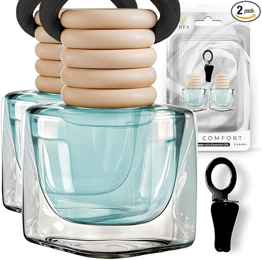 Car Air Fresheners for Men and Women - Linen Comfort | Pack of 2 Car Scents Air Freshener | 4ml Odour Eliminator Diffuser with Essential Oils | Air Fresheners Vent Clip Included by Perfa