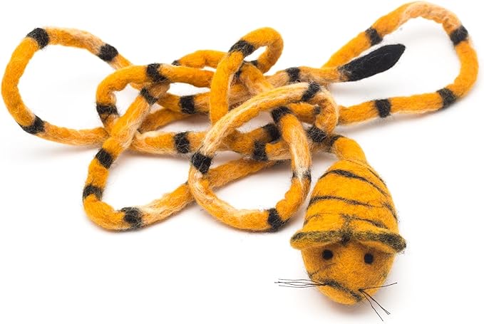 Glaciart One Felt Mouse Cat Toy – Soft Fuzzy Enrichment 100% Natural Wool - Interactive Catnip Play Cat Toy Set - Safe for Pets, Non-AZO Colored Dyes - 100” Long