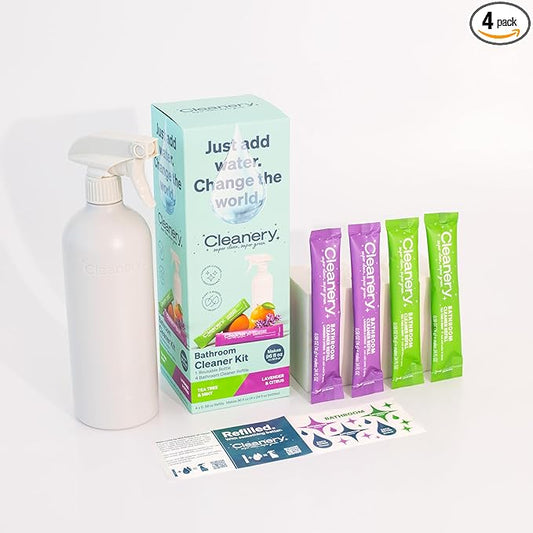 Bathroom Cleaner Starter Kit with Reusable Spray Bottle + 2 Tea Tree & Mint + 2 Lavender, Makes 24 fl oz each