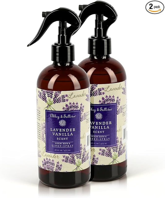 Abbey & Sullivan Linen Spray, Lavender Vanilla, Fabric Freshener and Odor Eliminator, Pack of 2, 16 oz