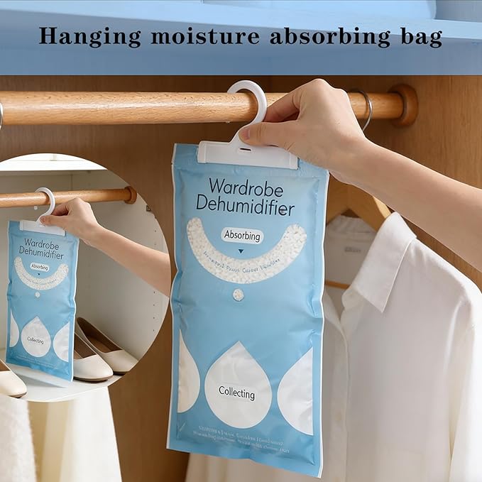 6 in 1 Moisture Absorbers Packets Set, Dehumidifier Bags for Closet, Unscented Hanging Humidity Absorber in Wardrobes, Bedrooms, Bathrooms, Car and More (Capacity 500 Milliliters/Bag；6 Bags)