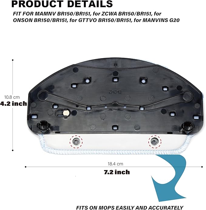 Robot Vacuum Mop Pads Replacement Parts Fit for MAMNV BR150/BR151, for ZCWA BR150/BR151, for ONSON BR150/BR151, for GTTVO BR150/BR151, for MANVINS G20 (3PC-MOP PAD& 2MOP)