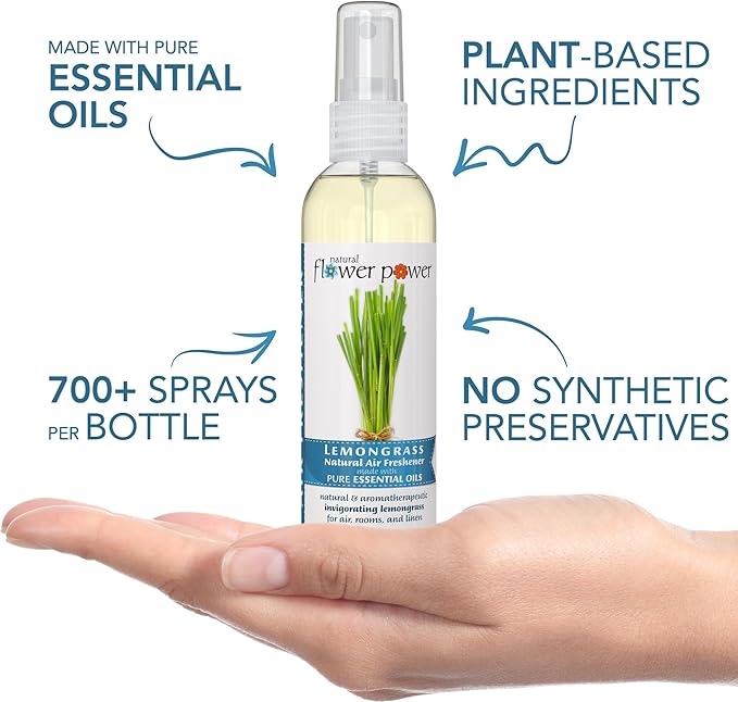 Natural Flower Power Air Freshener Spray - Odor Eliminator w/Essential Oils - Home, Car & Fabric - Cruelty Free & Vegan - Variety Pack - Lemongrass and Peppermint & Lemon - 2 x 4 fl oz