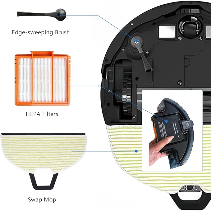 6 Mop Pads Compatible with Shark RV2610WA AV2610WA RV2620WA RV2410WD AI Ultra Robot Vacuum Mop Pads,2- in-1 Matrix Clean Robot Vacuum Models 6 Mop Pads, 2 Filter, 4 Side Brush