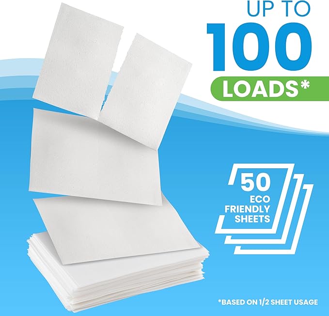 Laundry Detergent Sheets (100 Loads, 50 Sheet) Fresh Linen Scent, Eco Earth Friendly Clean Breeze, Non Toxic People Safe, Washing Travel Supplies, Liquidless Pod Home Soap Washer