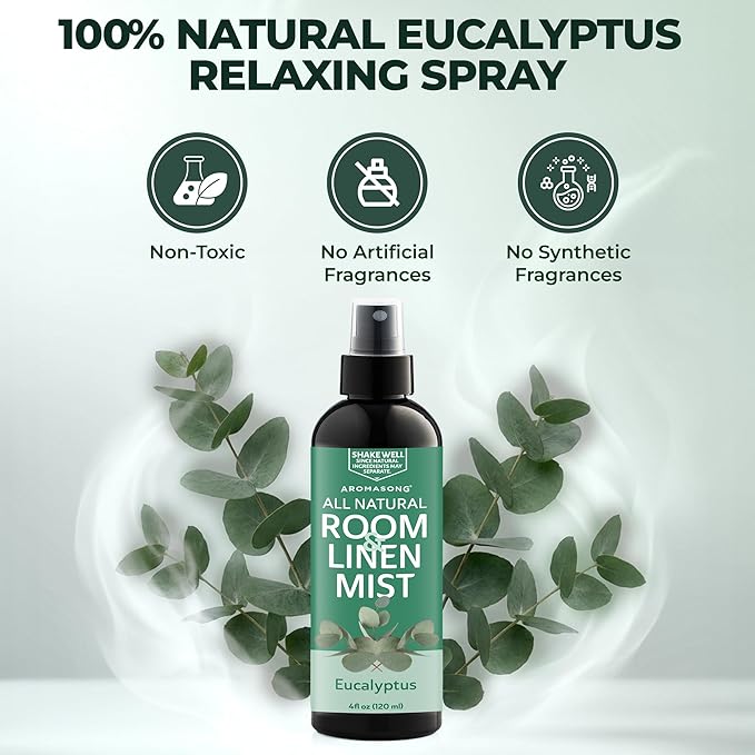 Aromasong Eucalyptus Mint Room Spray – Natural Room Deodorizer Non-Toxic, Eucalyptus Linen Spray for Pillows & Sheets, 4 fl oz
