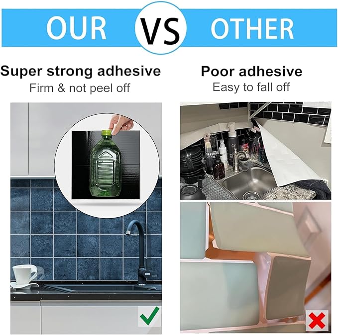 Peel and Stick Tiles for Kitchen Backsplash, New Upgrade Design 9" x9"SPC Square Marble Tiles, Marble Blue Premium Mosaic Tiles,(5-Sheet)