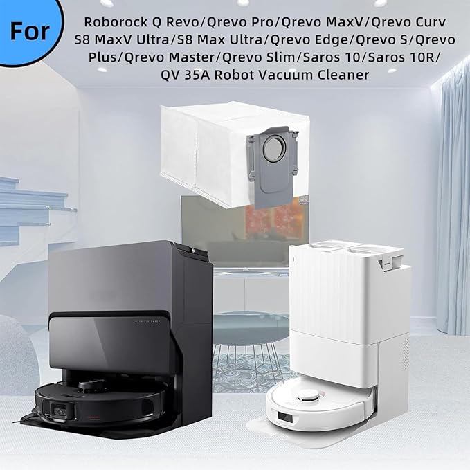 8 Pack Dust Bags for Roborock QV 35A/Saros 10/10R/Q Revo/Qrevo S/Qrevo Pro/Qrevo Plus/Qrevo Master/Qrevo Slim/Qrevo Curv/Qrevo Edge/S8 MaxV Ultra Robot Vacuum, 2.7L Large Capacity Replacement Dust Bag