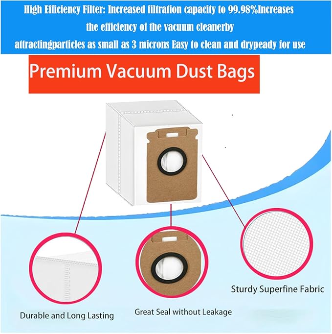 Replacement Dust Bags Compatible With Roborock H60 Hub / H60 Hub Pro / H60 Hub Ultra / H50 Ultra Cordless Vacuum Cleaner, 10 Pack Spare Parts Accessories