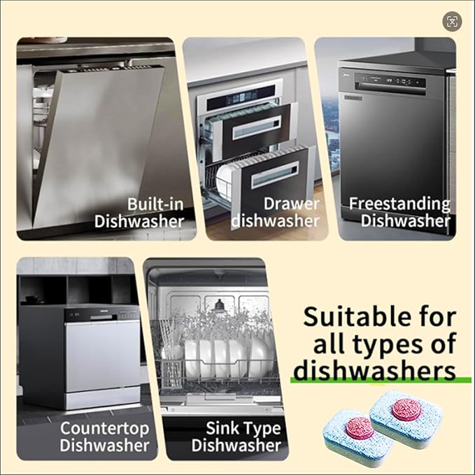 32 Pack Dishwasher Cleaner & Deodorizer Tablets - 16 Month Supply, Heavy Duty Deep Cleaning Formula, Removes Limescale, Grease & Residue, Deodorizes & Refreshes, Works with All Dishwasher Type