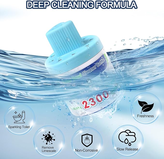 Toilet Bowl Cleaners, Automatic Long-Lasting Blue Toilet Cleaner Bottle, Septic Safe Toilet Bowl Tablets in Bottles, Fresh Bathroom & Deodorize, 9 Pack, 2300 Flushes Each