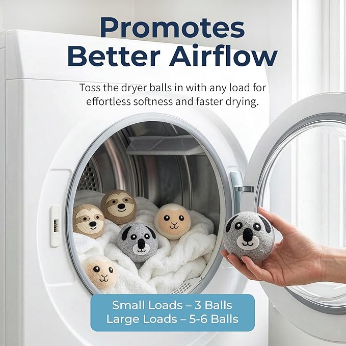 Best Brands Wool Dryer Balls 6 Pack - 100% Natural Fabric Softener Alternative, Reusable Laundry Balls for Dryer, Reduces Static Cling, Wrinkles & Drying Time, Safe for Baby Clothes & Delicates