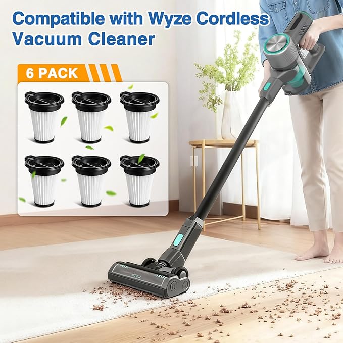 6 Pack HEPA Filter Replacement for Wyze Cordless Vacuum | Removable & Washable | Compatible with Wyze Cordless Vacuums ﻿