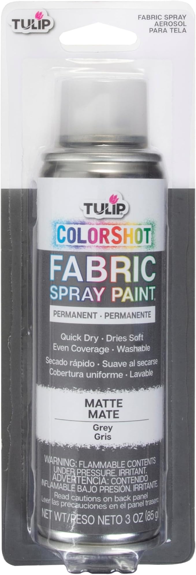 Tulip ColorShot Instant Fabric Spray Paint, Permanent Color Spray-On Fabric Paint, 3oz, Gray