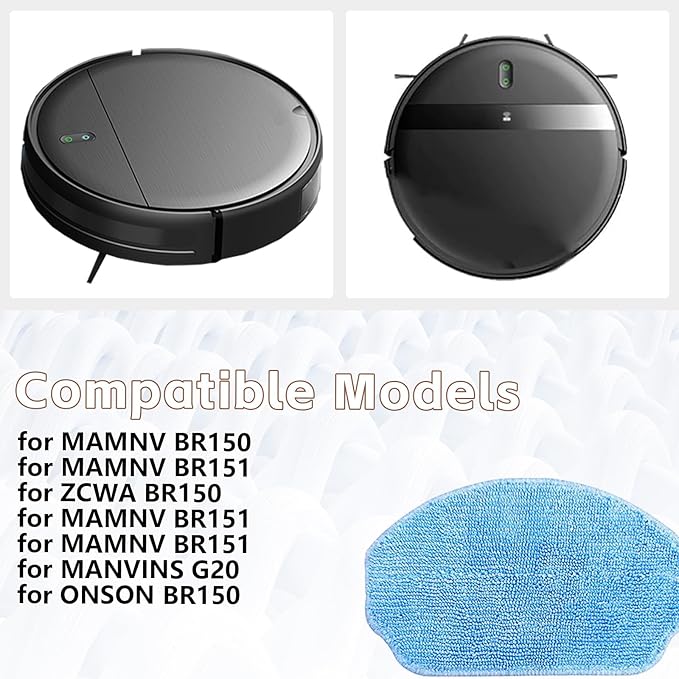 Mop Pads Accessories for MAMNV BR150, BR151, for ZCWA BR150, BR151, for ONSON BR150, BR151, for MANVINS G20 Robot Vacuum Cleaner, Reusable Microfiber Mop Pads Replacement Part Attachment