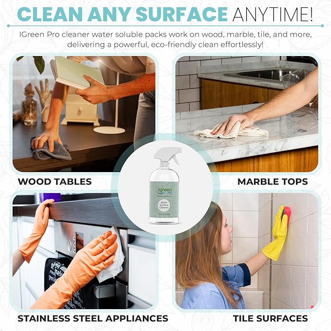 Multi-surface All Purpose Cleaner Tablets, Water Soluble,12 Pack Water Soluble Pods for Kitchen, Bathroom, Home Surfaces (12 Water Soluble Pack, Lemongrass)