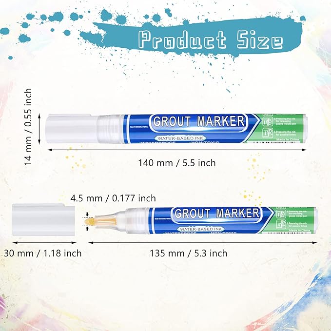 Zonon Grout Wall Pen Tile Paint Markers Grout Repair Sealer Pen for Bathrooms Kitchen Porch Patio Repair Refresh(4,White)
