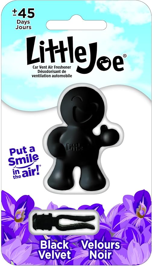 Little Joe 96405 Black Velvet Scent Car Air Freshener Vent Clip, Fights Odors for up to 45 Days, Long-Lasting Freshness, Cute Car Odor Eliminator, Pack of 1