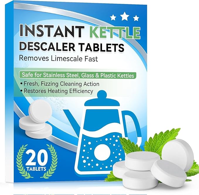 Kettle Descaler Tablet, 20 Pack Kettle Cleaner Removes Hard Water Buildup, Efficient Citric Acid for Cleaning, Limescale Remover Tablet For Kettles, Coffee Machines, Shower Heads (20)