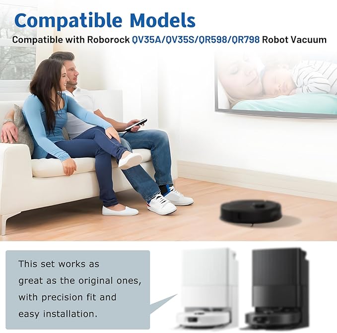 Accessories Replacement Kit for Roborock Qrevo Serie - QV 35A/QV 35S, QR 598/QR 798 Robot Vacuum, 1 Main Brush, 4 Mop Clothes, 2 Filters, 4 Side Brushes, 6 Dust Bags, 1 Cleaning Tool - 18 Pcs