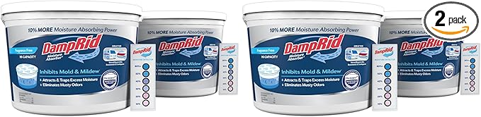 DampRid Hi-Capacity-Moisture Absorber Bucket, Fragrance Free, 2 lb. 15.5 oz. & Moisture-Detection Strip, Attracts & Traps Excess Moisture, 2 Count (Pack of 2)