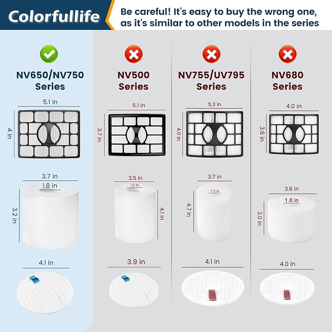 4 Foam and Felt Filters for Shark Rotator Powered Lift-Away AZ1002, NV650 NV651 NV652 NV750 NV751 NV752 NV753 AX950 AX951 AX952 ZU632, 2 Post Filters + 4 Foam & Felt Filters, Part # XHF650&XFF650