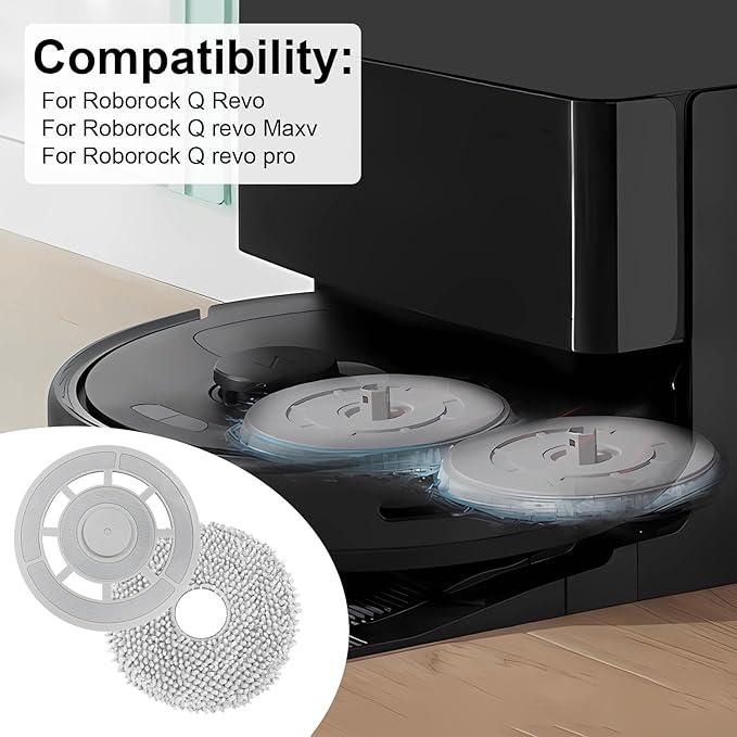 Mop Cloths with Replacement Holder, Wiping Plates for Roborock Qrevo Robot Vacuum Cleaner, Mopping Pad Floor Cleaning(Only adapted to Qrevo)