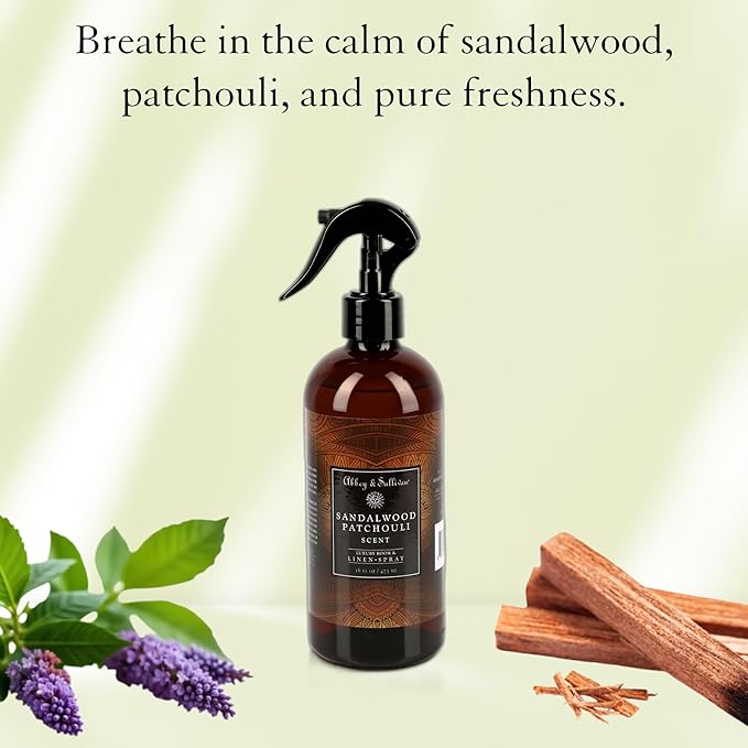 Abbey & Sullivan Linen Spray, Sandalwood & Patchouli, Warm and Earthy Odor Eliminating Scent, Pack of 2, 16 oz