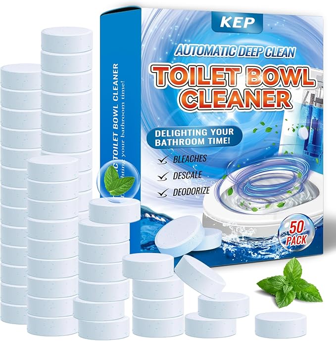 Automatic Toilet Cleaner Tablets–Powerful Bleach Action, Destroys Limescale & Eliminates Odors, Septic-Safe, Continuous Cleaning, Drop-In Tank , Simple and effective to use Works with Toilets-50 pack.