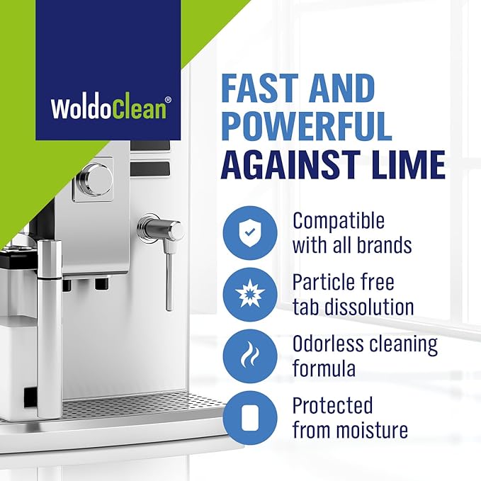 WoldoClean Coffee Machine Cleaner & Descaler Tablets (20 Count) - Universal Descaling Tabs Compatible with Nespresso, Keurig, Ninja, Breville & Drip Coffee Makers, Removes Limescale & Mineral Buildup