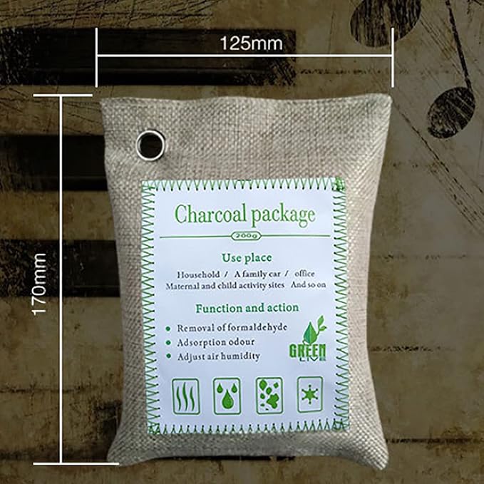 Bamboo Charcoal Bags Odor Absorber, 2 Packs 200g Charcoal Deodorizer Bags with Hooks, Nature Bamboo Charcoals Air Purifying Bags Activated Charcoals Odor Absorbers for Home Cars Pet Closet Bathroom